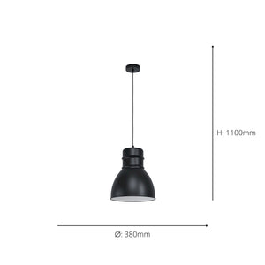 Eglo EU Ebury Pendant Light Black Steel & White Inner Vintage Domed Shade E27