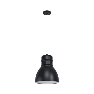 Eglo EU Ebury Pendant Light Black Steel & White Inner Vintage Domed Shade E27