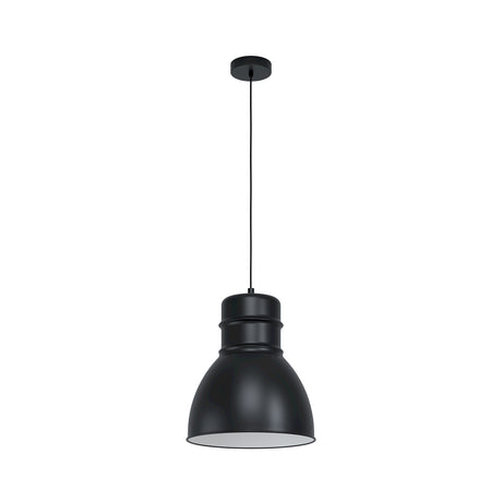 Eglo EU Ebury Pendant Light Black Steel & White Inner Vintage Domed Shade E27