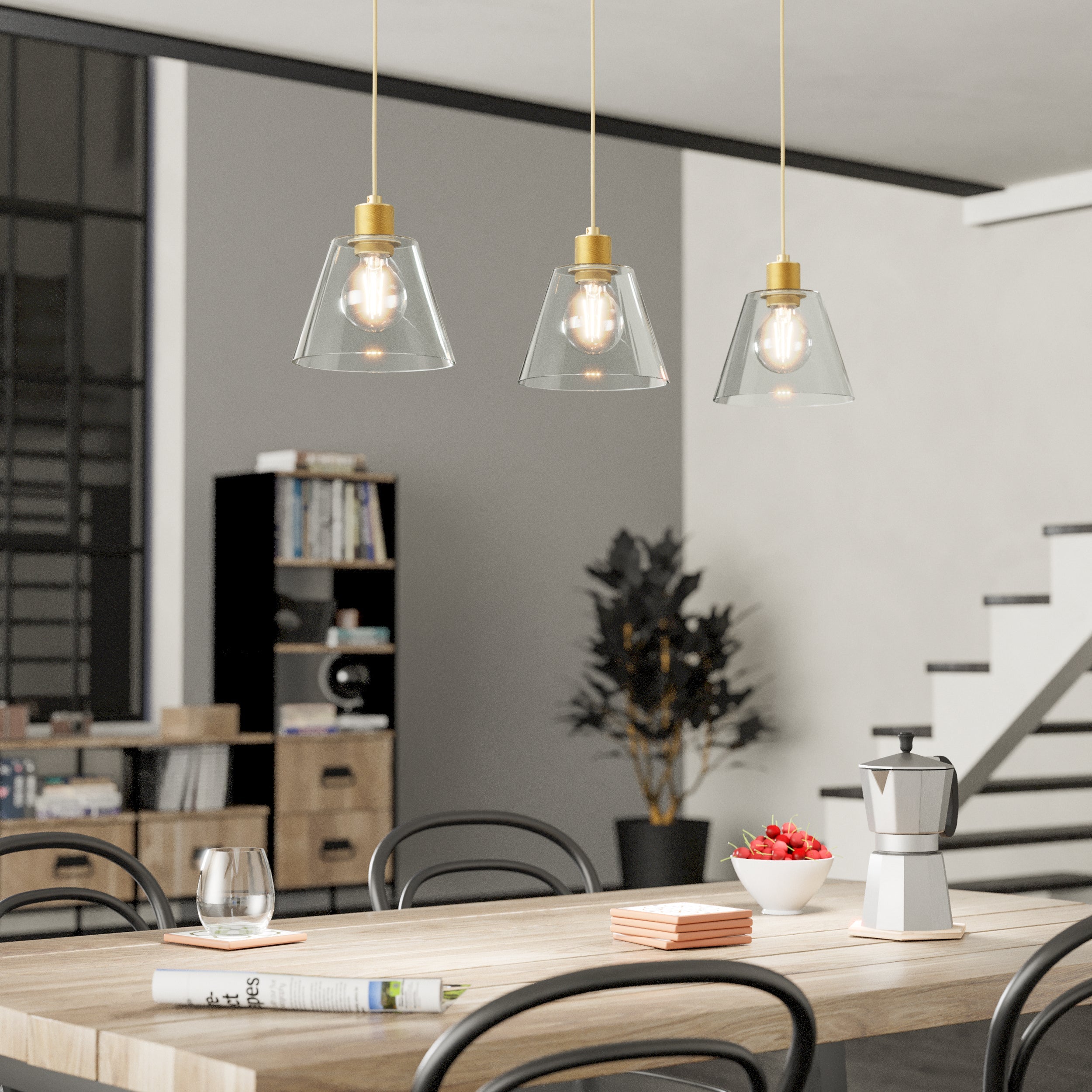 Eglo EU Montefino Industrial Black Steel 3 Pendant Light