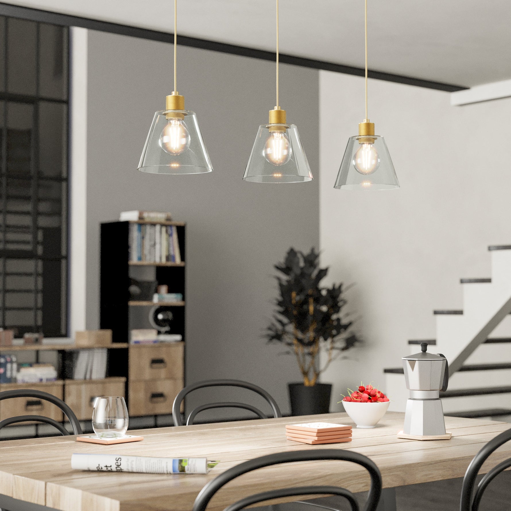 Eglo EU Montefino Industrial Black Steel 3 Pendant Light