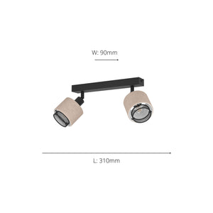 Eglo EU Rosley Black Steel & Natural Linen Fabric Minimalist 2-Light Spotlight