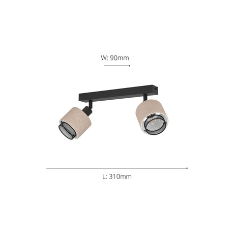 Eglo EU Rosley Black Steel & Natural Linen Fabric Minimalist 2-Light Spotlight
