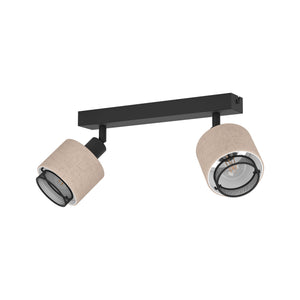 Eglo EU Rosley Black Steel & Natural Linen Fabric Minimalist 2-Light Spotlight