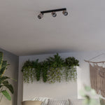 Eglo EU Rosley Black Steel & Natural Linen Fabric Minimalist 3-Light Spotlight product image - Endon Lighting from First Light Direct with great prices and fast UK delivery