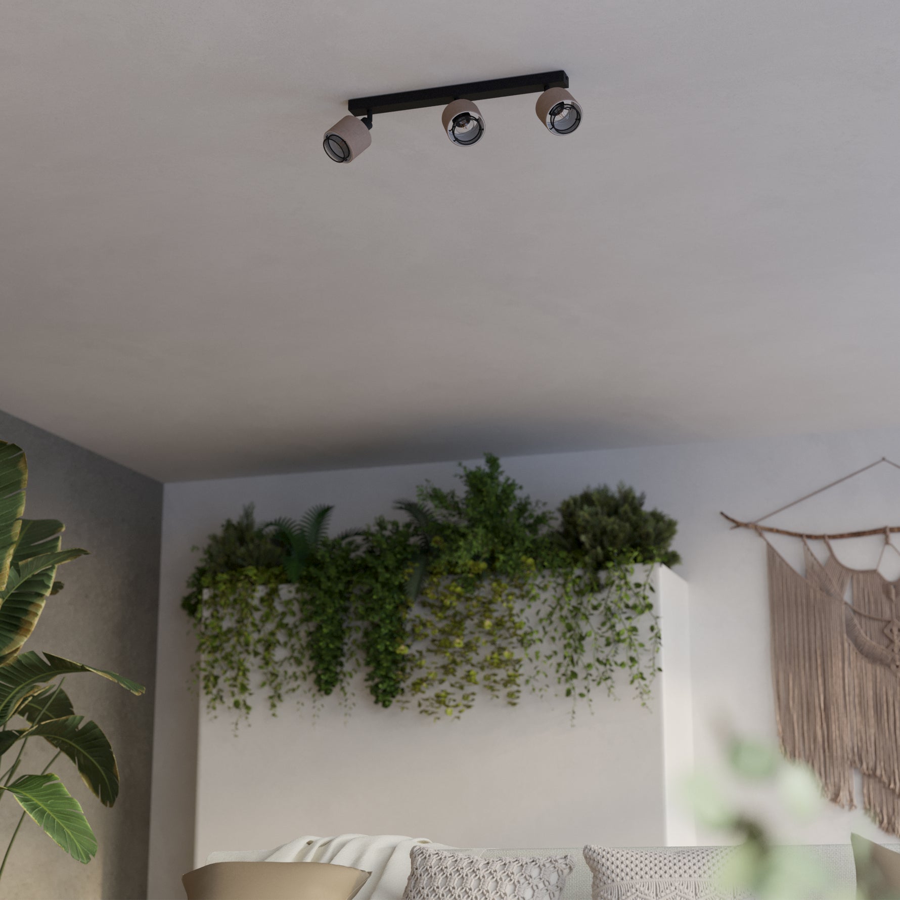 Eglo EU Rosley Black Steel & Natural Linen Fabric Minimalist 3-Light Spotlight product image - Endon Lighting from First Light Direct with great prices and fast UK delivery