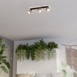 Eglo EU Rosley Black Steel & Natural Linen Fabric Minimalist 3-Light Spotlight product image - Endon Lighting from First Light Direct with great prices and fast UK delivery
