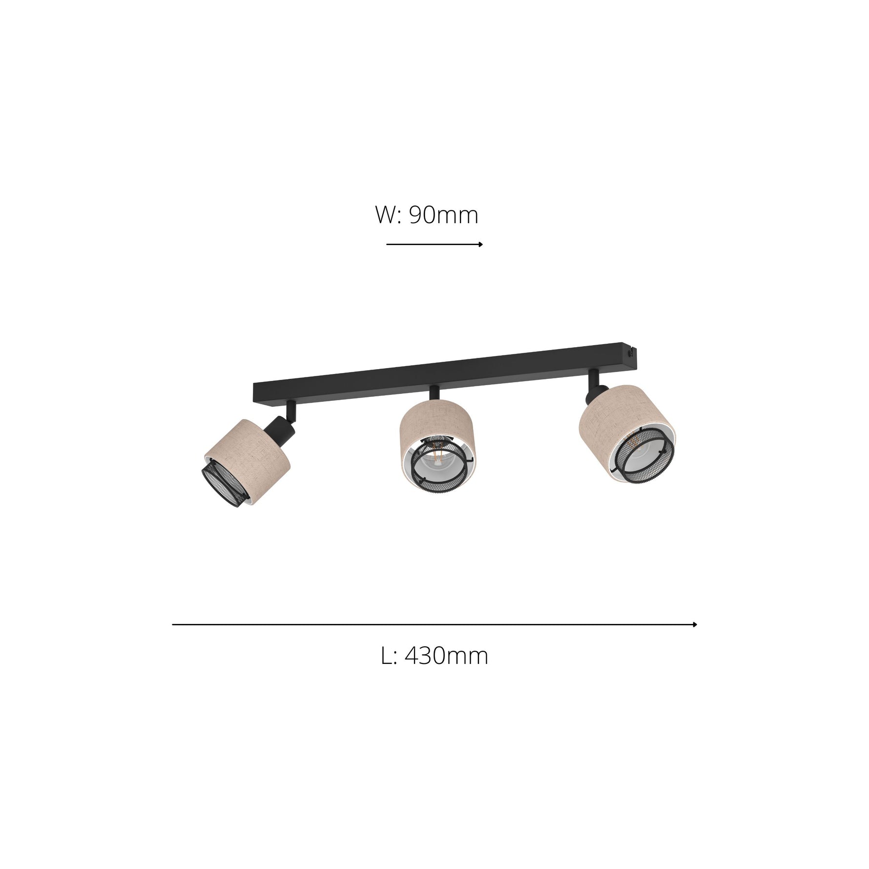 Eglo EU Rosley Black Steel & Natural Linen Fabric Minimalist 3-Light Spotlight product image - Endon Lighting from First Light Direct with great prices and fast UK delivery