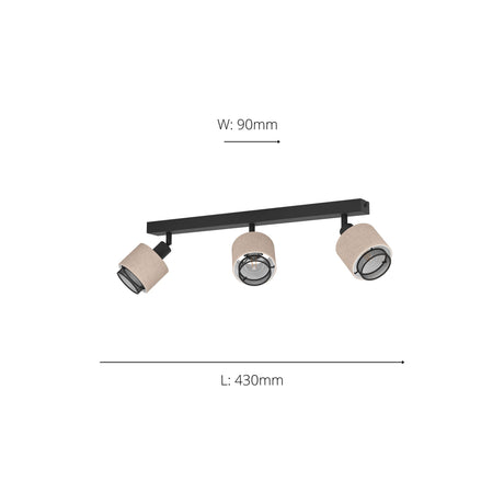 Eglo EU Rosley Black Steel & Natural Linen Fabric Minimalist 3-Light Spotlight