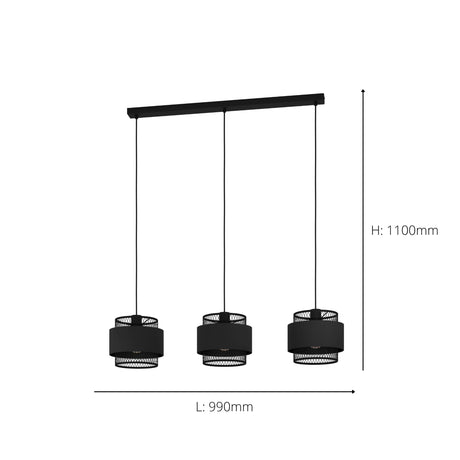 Eglo EU Bazely 3 Steel Black Modern 3-Light Pendant