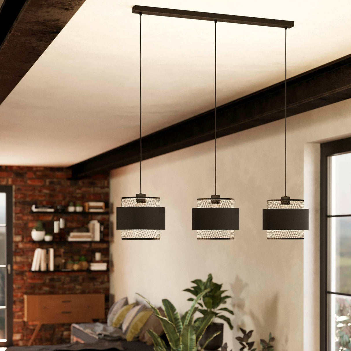 Eglo EU Bazely 3 Steel Black Modern 3-Light Pendant