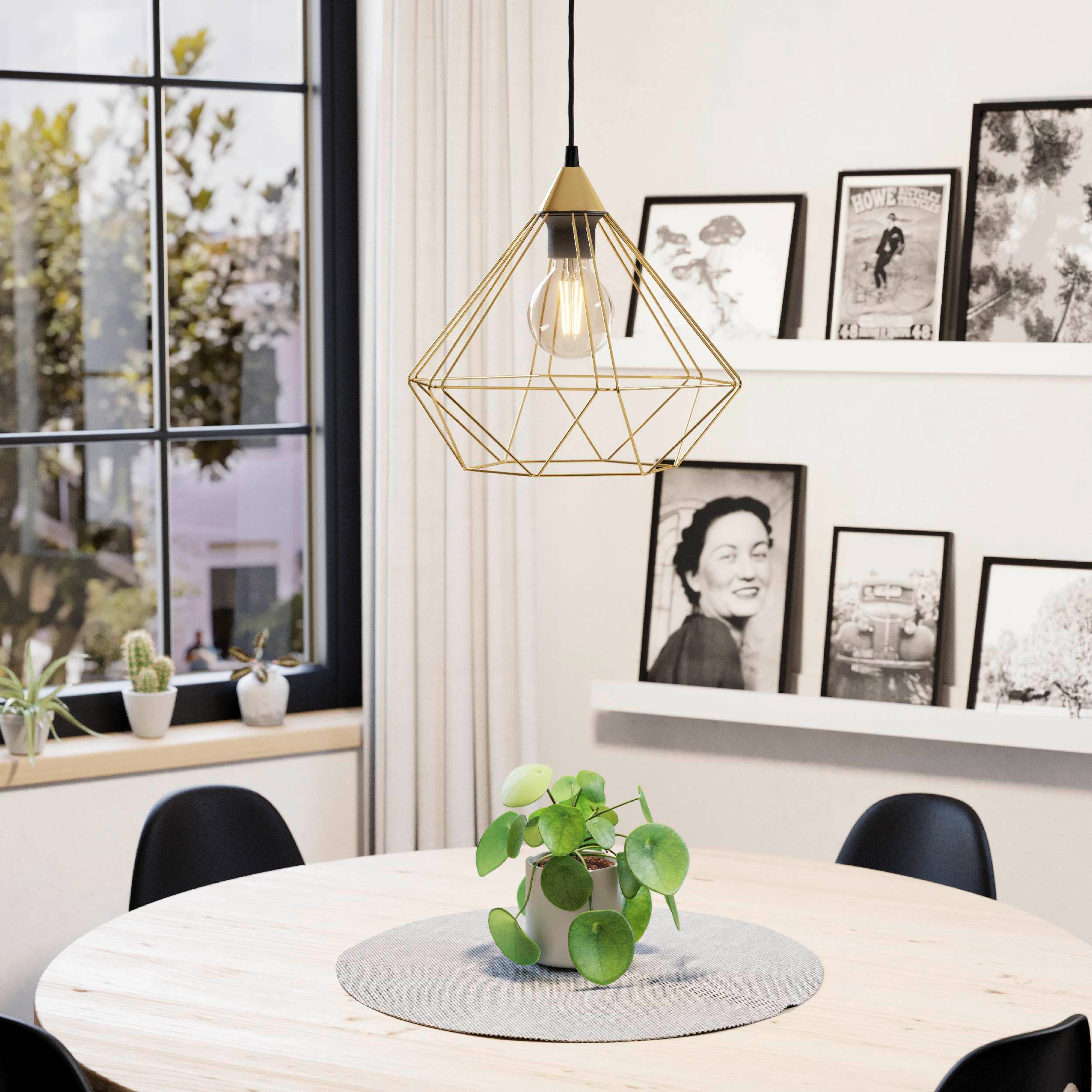 Eglo EU TARBES Pendant Ceiling Light – Vintage Brushed Brass Steel Shade, E27, Height Adjustable, Indoor Lighting