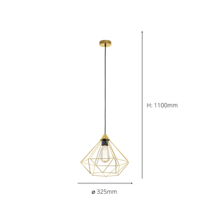 Eglo EU TARBES Pendant Ceiling Light – Vintage Brushed Brass Steel Shade, E27, Height Adjustable, Indoor Lighting