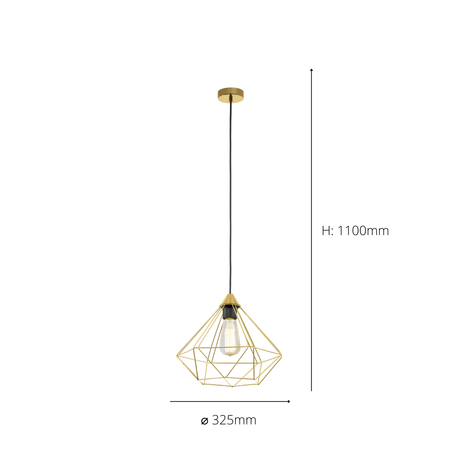 Eglo EU TARBES Pendant Ceiling Light – Vintage Brushed Brass Steel Shade, E27, Height Adjustable, Indoor Lighting