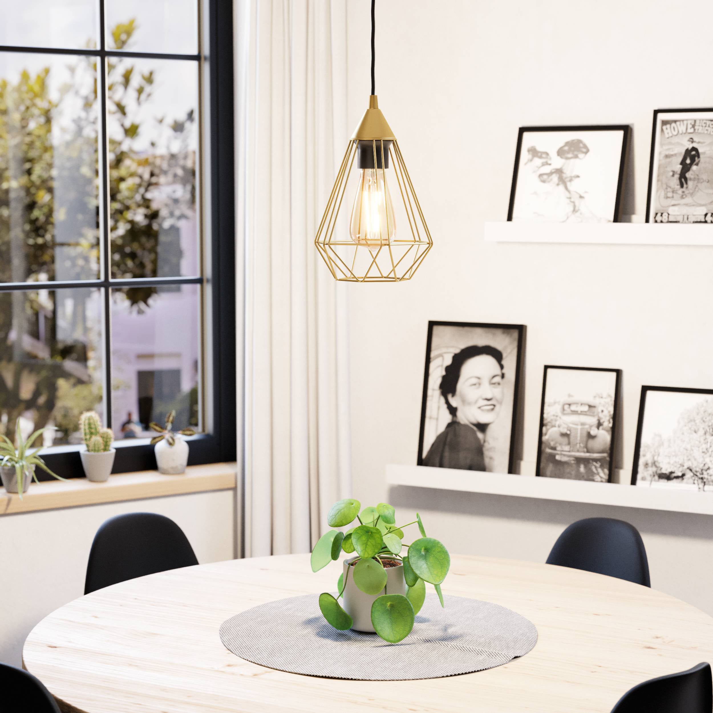 Eglo EU Lubenham Industrial Black/Wood Domed Wall Light