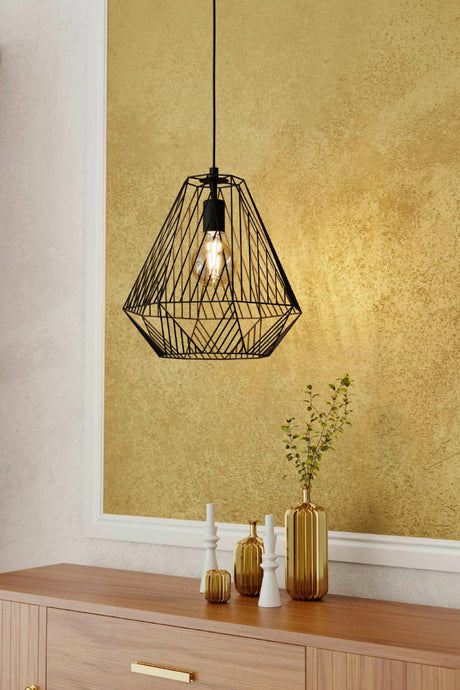 Eglo EU STYPE Pendant Ceiling Light – Vintage Black Steel Dome, E27, Height Adjustable, Indoor Lighting