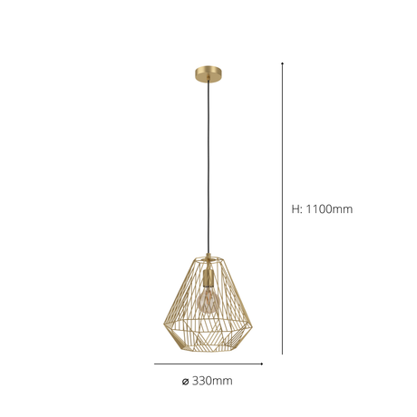 Eglo EU STYPE Pendant Ceiling Light – Vintage Gold Steel Dome, E27, Height Adjustable, Indoor Lighting