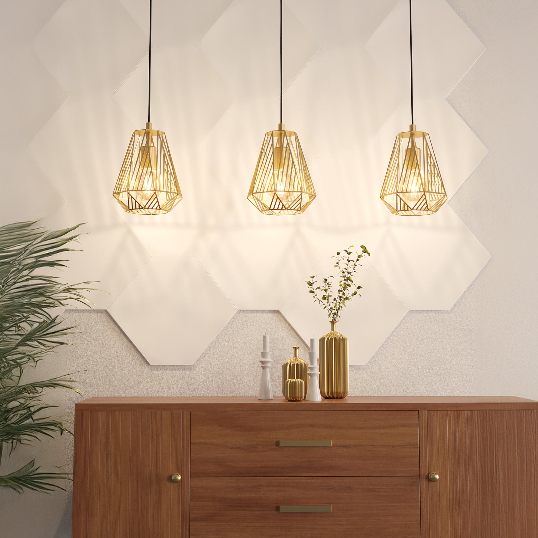Eglo EU Stype Industrial Gold-Coloured Steel 3-Light Pendant