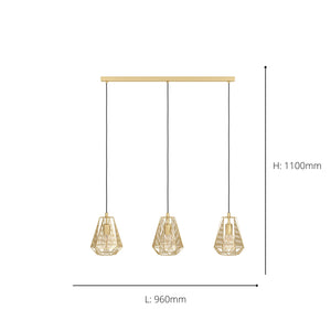 Eglo EU Stype Industrial Gold-Coloured Steel 3-Light Pendant