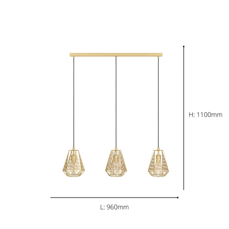 Eglo EU Stype Industrial Gold-Coloured Steel 3-Light Pendant