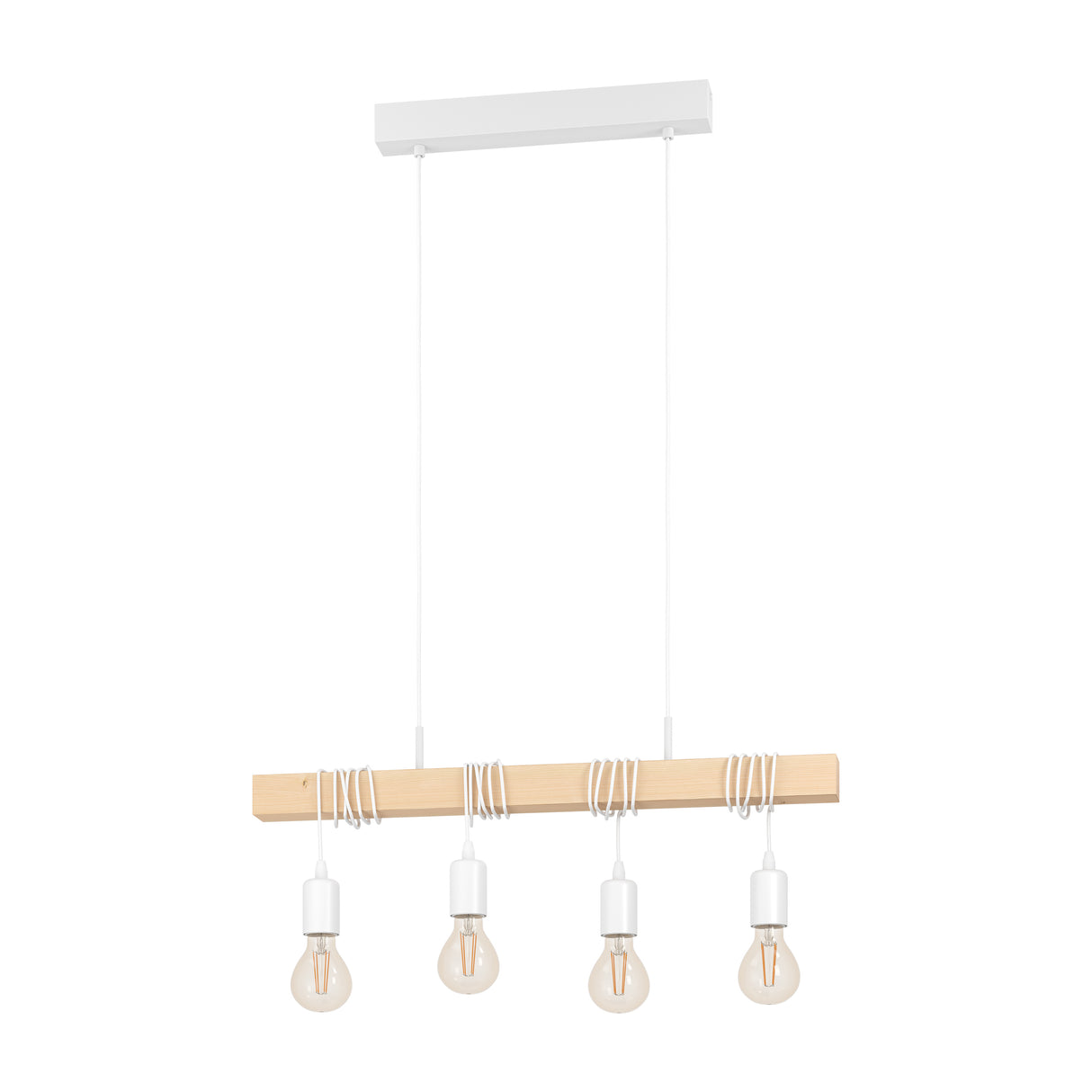 Eglo EU Townshend White/Natural Metal & Wood 4-Light Pendant - Industrial Style