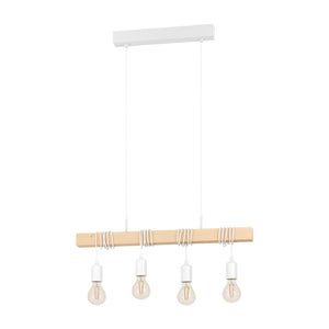 Eglo EU Townshend White/Natural Metal & Wood 4-Light Pendant - Industrial Style
