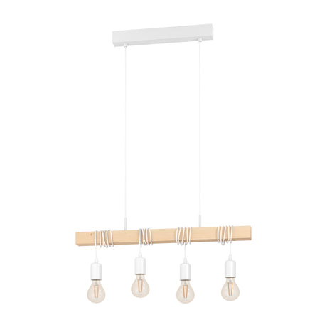 Eglo EU Townshend White/Natural Metal & Wood 4-Light Pendant - Industrial Style