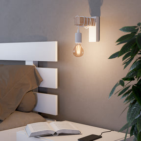 Eglo EU Townshend Wood & Steel Industrial Wall Light, White & Brown