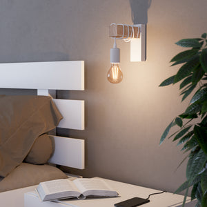 Eglo EU Townshend Wood & Steel Industrial Wall Light, White & Brown