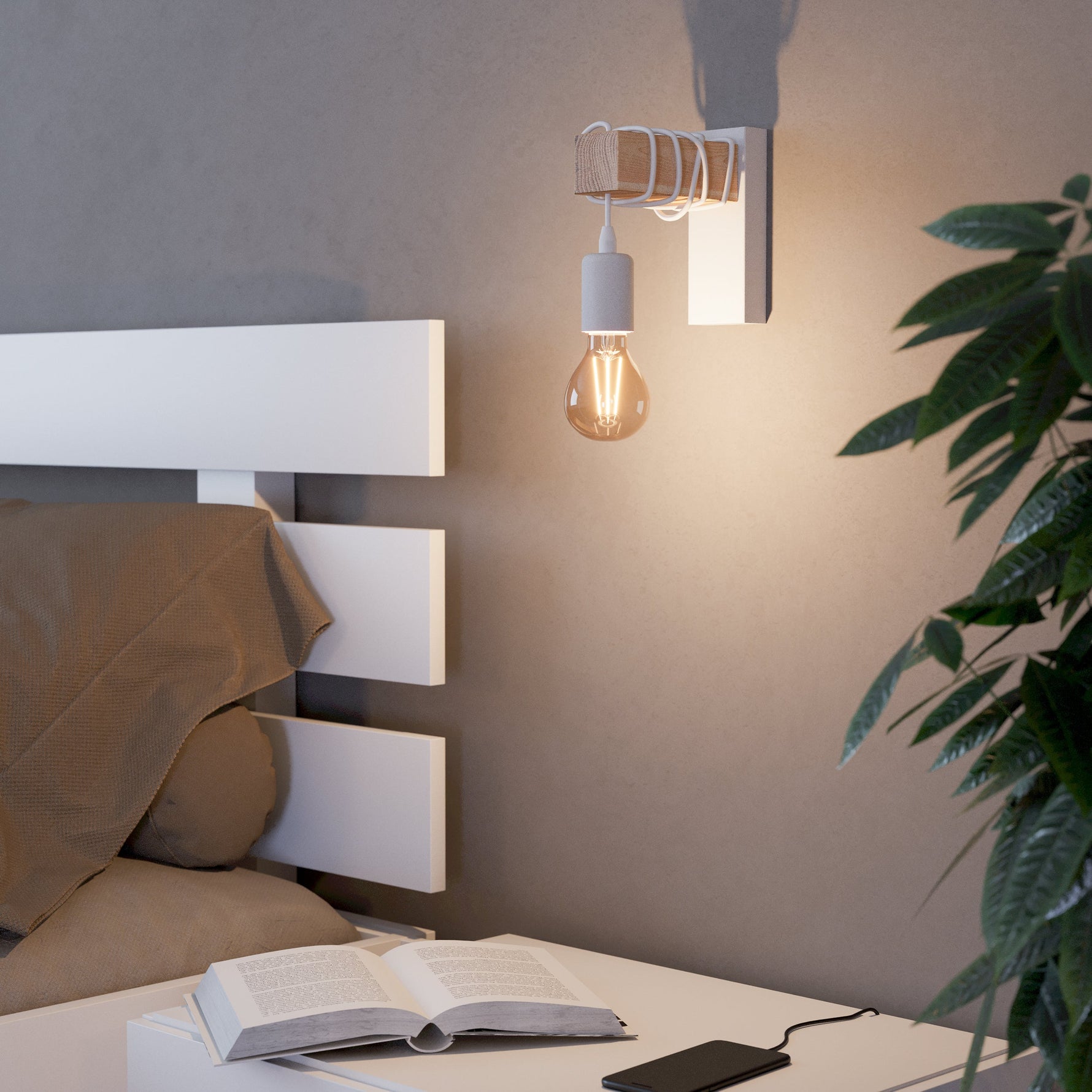 Eglo EU Maccles Steel & Wood Single Wall Light product image - Endon Lighting from First Light Direct with great prices and fast UK delivery