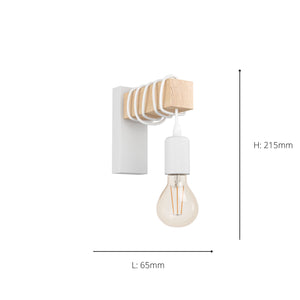 Eglo EU Townshend Wood & Steel Industrial Wall Light, White & Brown