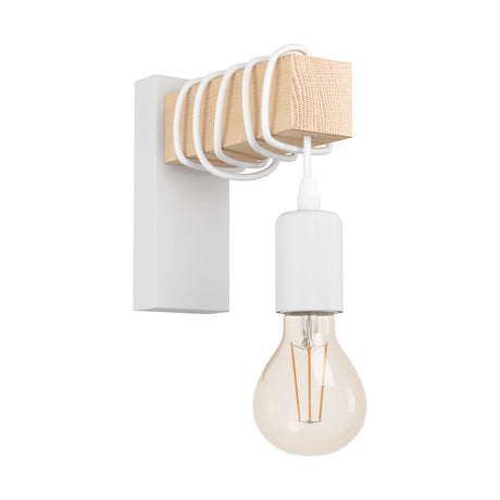 Eglo EU Townshend Wood & Steel Industrial Wall Light, White & Brown