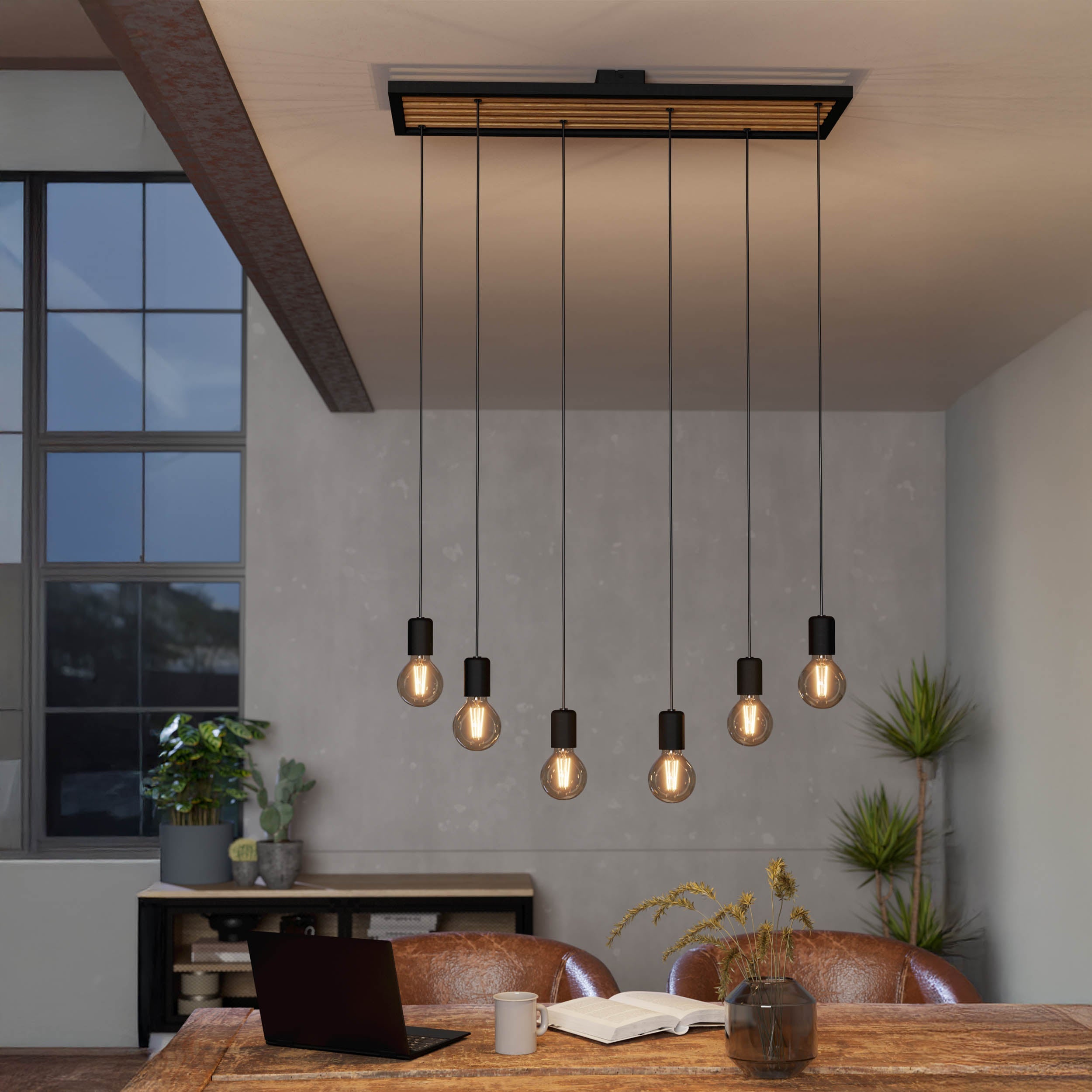 Eglo EU Almanzora Three Light Hanging Cluster Pendant Black and Copper E27