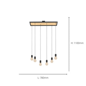 Eglo EU Consett 6 Set Pendant Light E27 Black and Wood