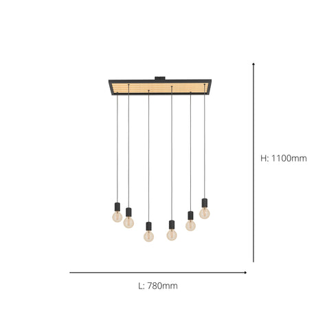 Eglo EU Consett 6 Set Pendant Light E27 Black and Wood