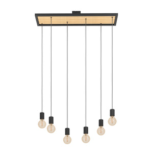 Eglo EU Consett 6 Set Pendant Light E27 Black and Wood