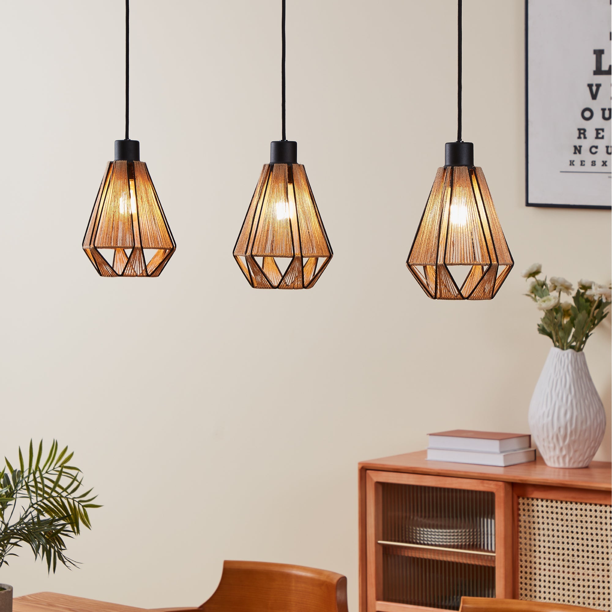 Eglo EU Curasao Black Steel & Fabric Contemporary 3-Light Pendant