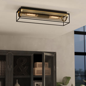 Eglo EU Nohales Ceiling Light Black Steel Frame with Brass Vintage Steel Bar, E27 Lamp Holders (640mm)
