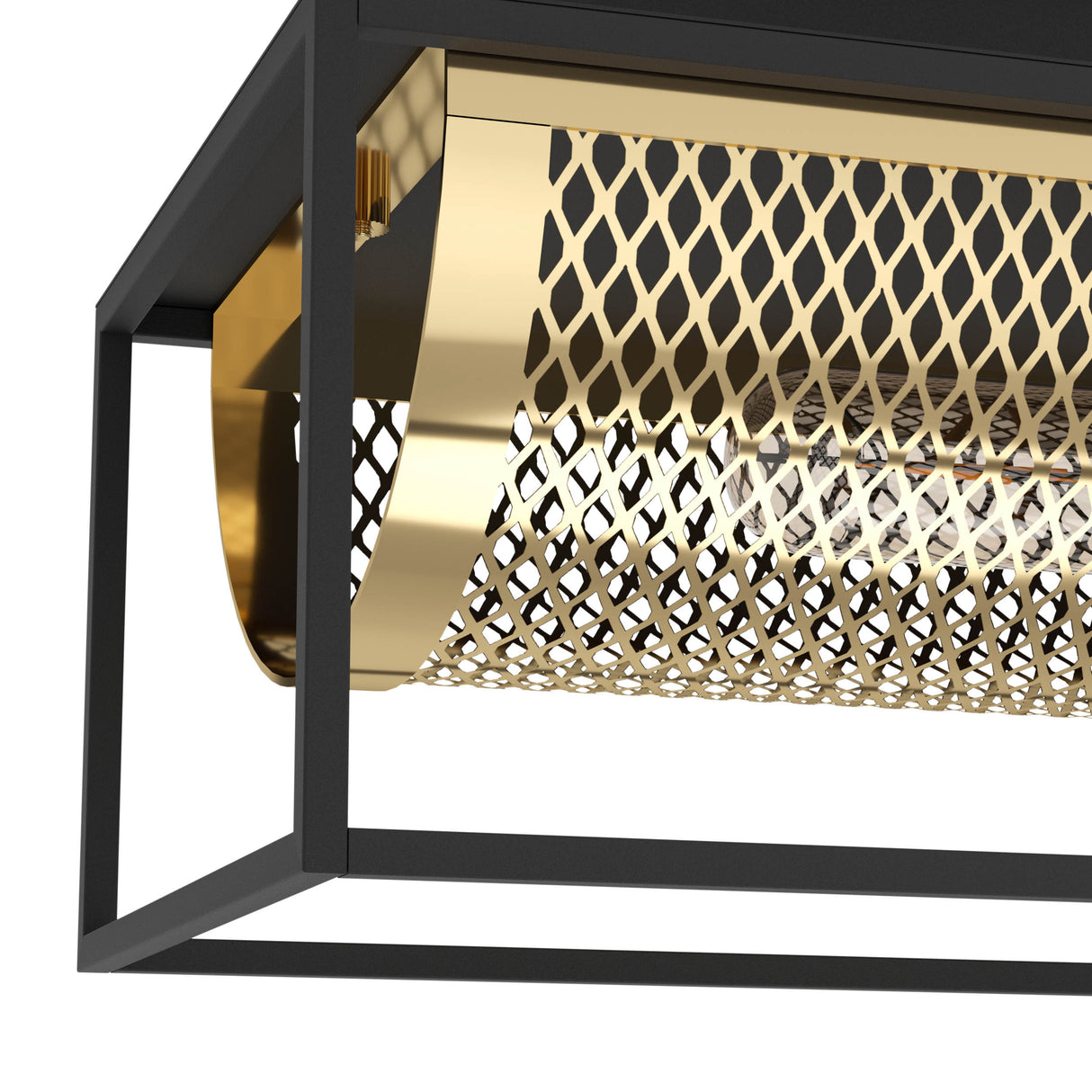 Eglo EU Nohales Ceiling Light Black Steel Frame with Brass Vintage Steel Bar, E27 Lamp Holders (640mm)