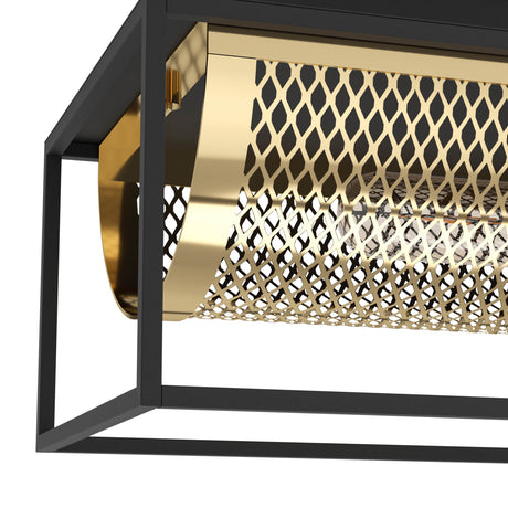 Eglo EU Nohales Ceiling Light Black Steel Frame with Brass Vintage Steel Bar, E27 Lamp Holders (640mm)