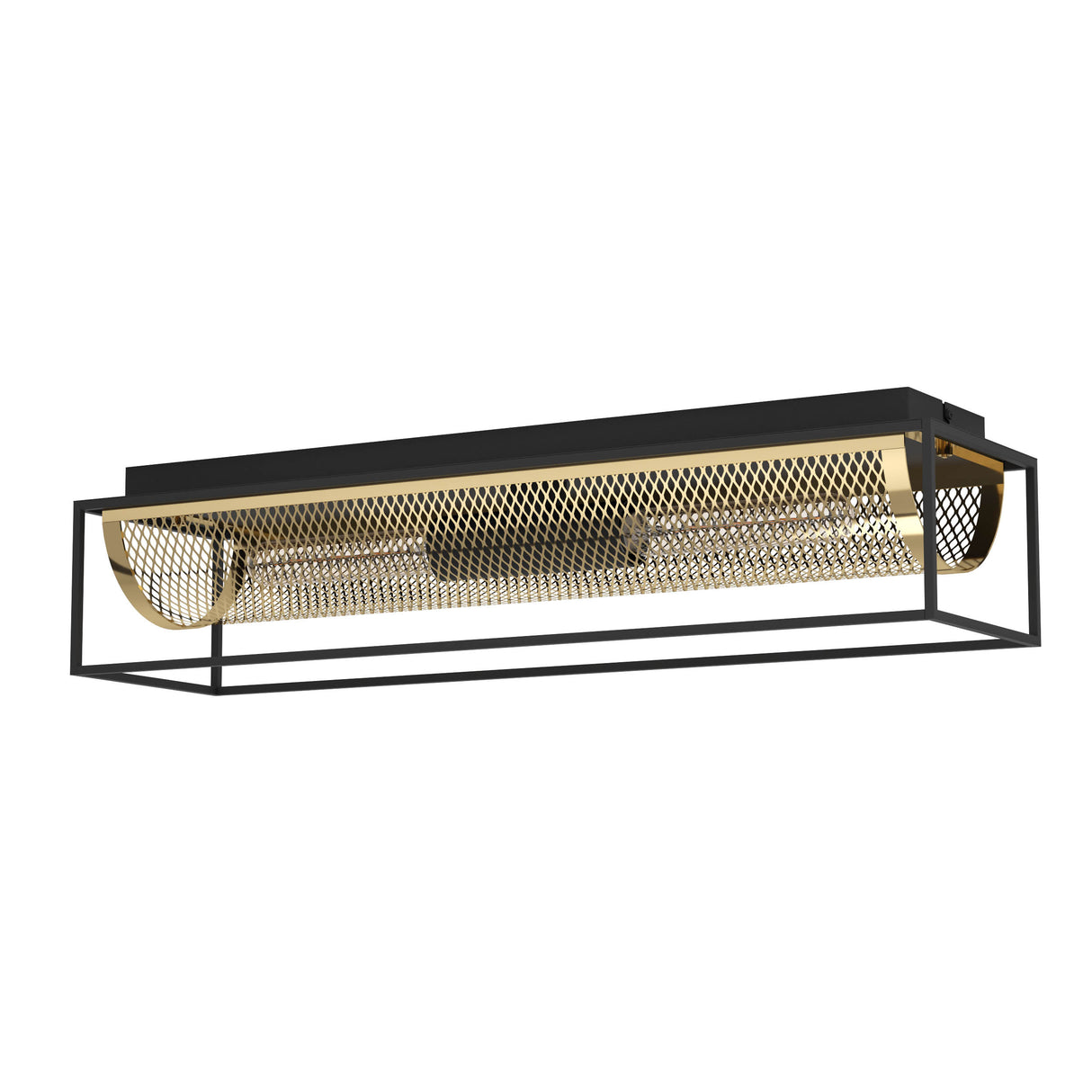 Eglo EU Nohales Ceiling Light Black Steel Frame with Brass Vintage Steel Bar, E27 Lamp Holders (640mm)