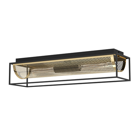 Eglo EU Nohales Ceiling Light Black Steel Frame with Brass Vintage Steel Bar, E27 Lamp Holders (640mm)