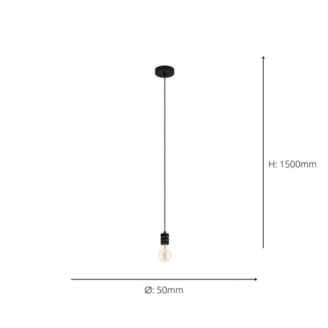 Eglo EU Single Pendant Light E27 Black YORTH