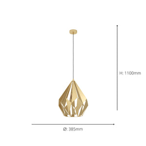 Eglo EU Carlton Single Pendant Light E27 Gold