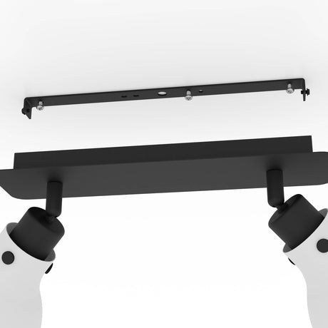 Eglo EU Matlock Dual Ceiling Spotlight Grey Conical Steel Shades and Black Bar Mount