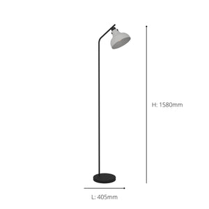 Eglo EU Matlock Floor Lamp Grey Conical Steel Shade with Round Black Base