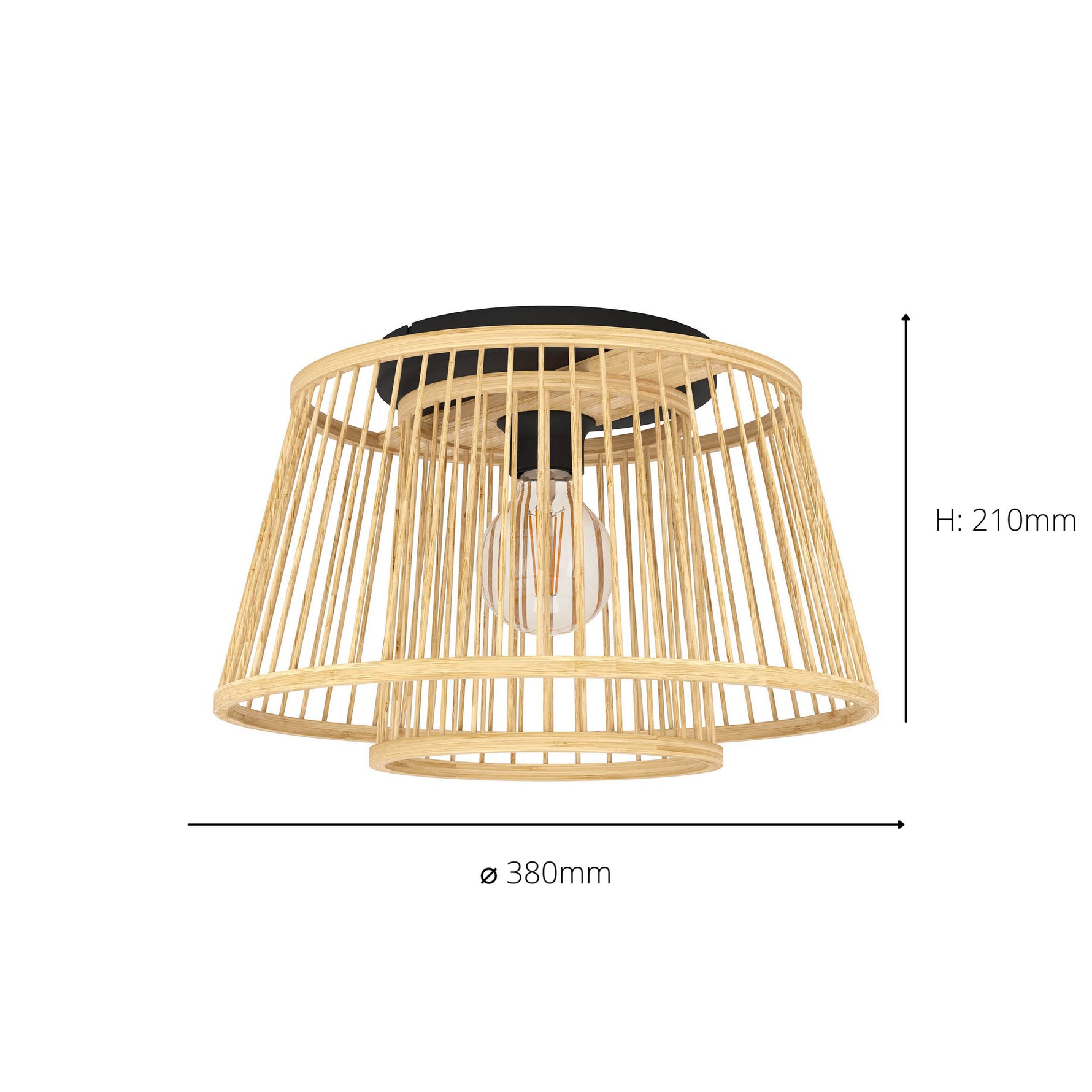 Eglo EU Hykeham Ceiling Light Black Steel & Natural Wood Slatted Drum Shade product image - Endon Lighting from First Light Direct with great prices and fast UK delivery