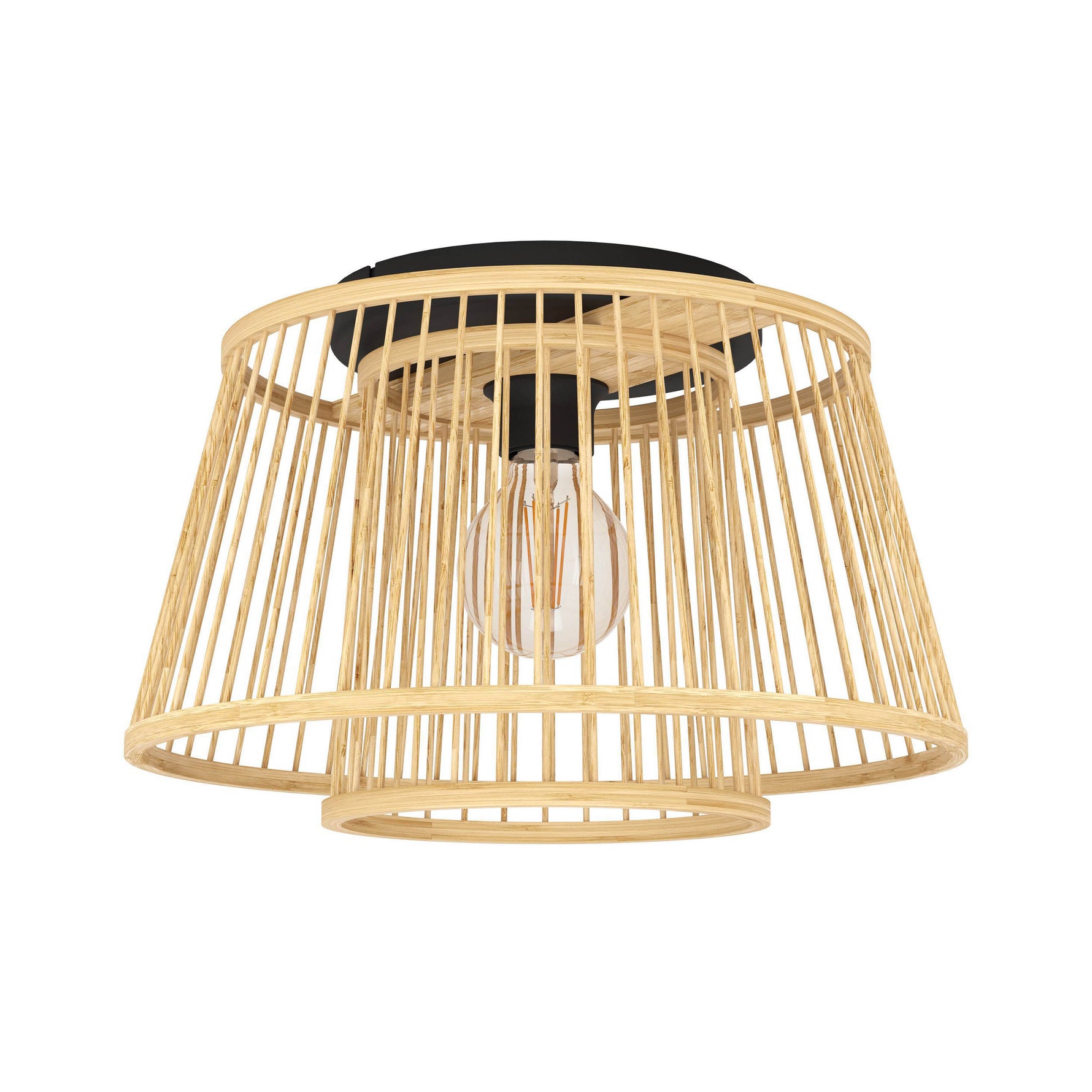 Eglo EU Hykeham Ceiling Light Black Steel & Natural Wood Slatted Drum Shade product image - Endon Lighting from First Light Direct with great prices and fast UK delivery