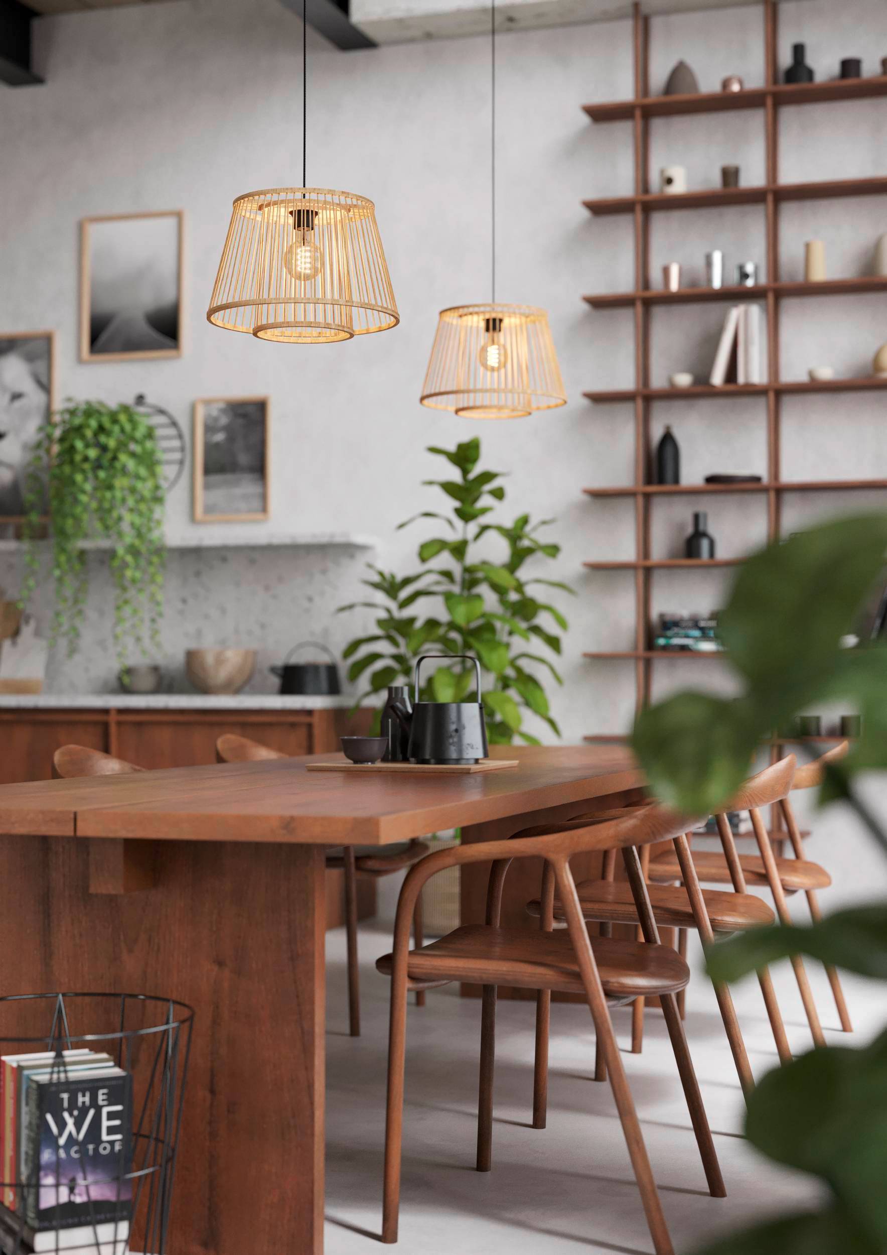 Eglo EU CHIETINO?1 Table Lamp – Natural Wood & Chrome with White Fabric Shade, E27, Inline Switch, Indoor Lighting