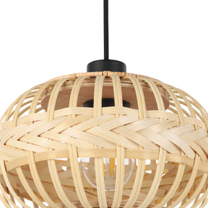 Eglo EU Amsfield 1 Three Light Pendant Natural Woven Wood Shades and Steel Mount